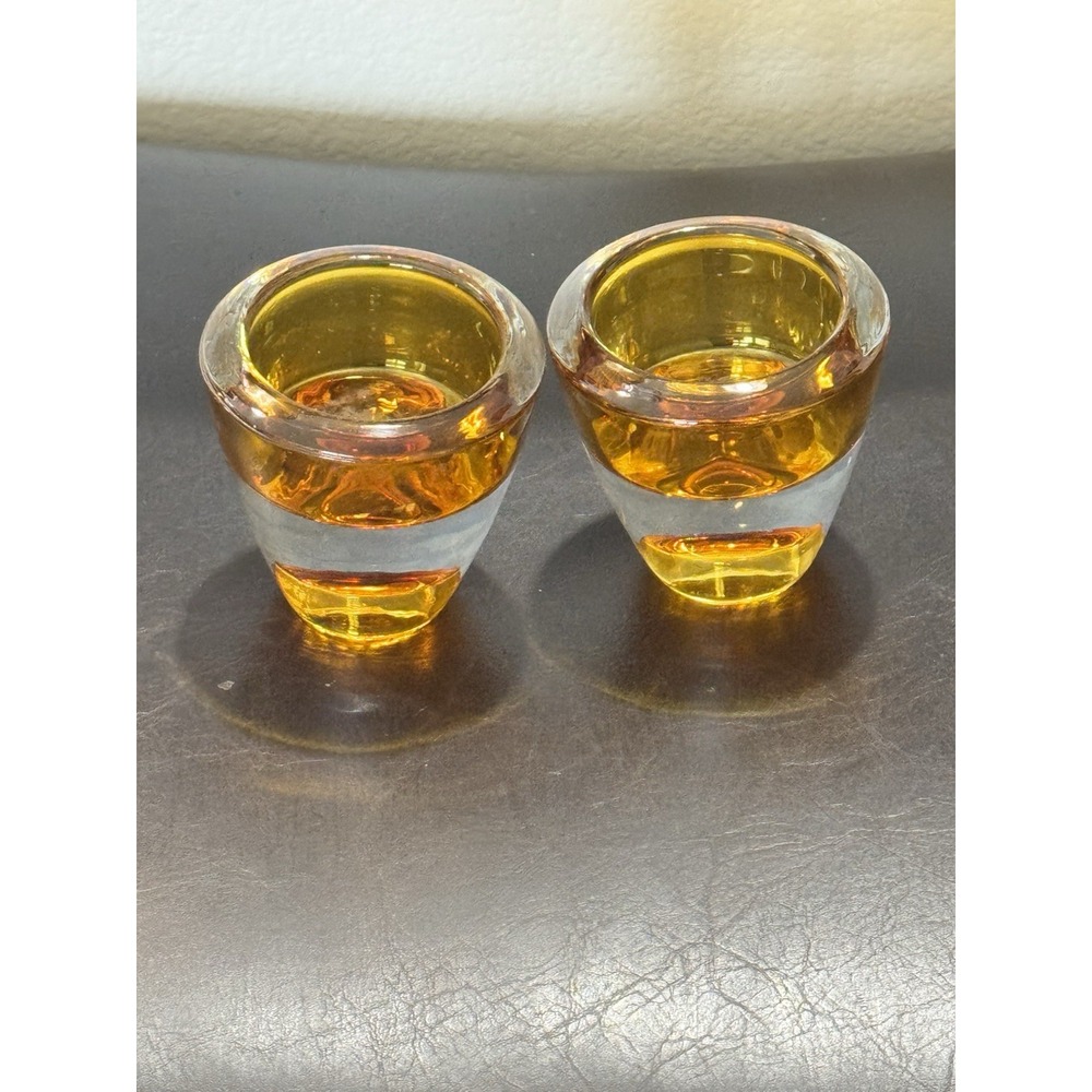 Crate & Barrel Glass Tea Light Candle Holder 3" Set Of 2